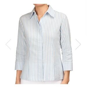 Blue and White Striped Women's Top Leggiadro